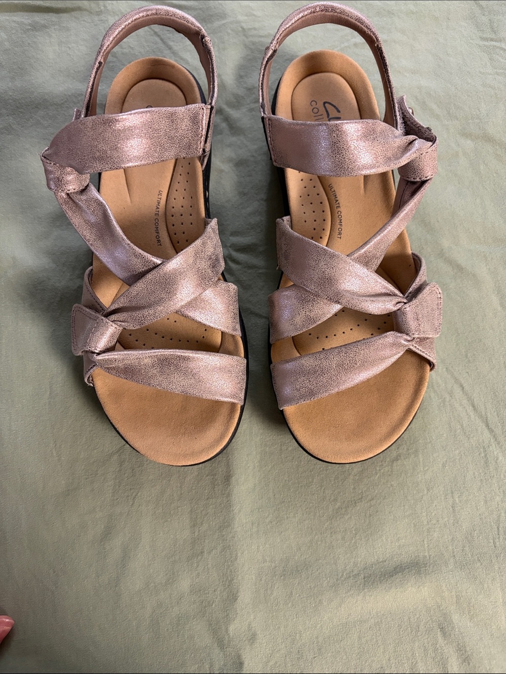 Clarks Metallic Taupe Strappy Comfort Sandals - Picture 4 of 6